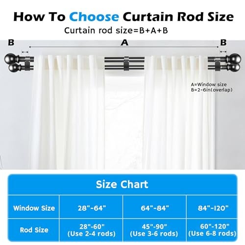 Guankai Double Rod Curtain Set 30 to 60 Inch,Double Curtain Rods for Windows with 2PCS Holder,Black Small Extra Long 5/8" Diameter Blackout Cortineros Dobles Para Ventanas for Bedroom,Living Room - Image 2