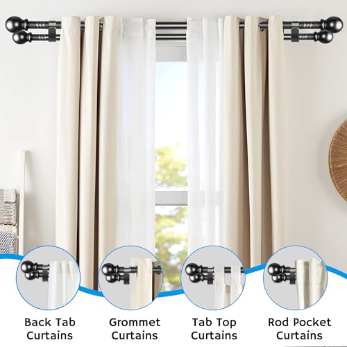 Guankai Double Rod Curtain Set 30 to 60 Inch,Double Curtain Rods for Windows with 2PCS Holder,Black Small Extra Long 5/8" Diameter Blackout Cortineros Dobles Para Ventanas for Bedroom,Living Room - Image 3