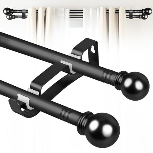 Guankai Double Rod Curtain Set 30 to 60 Inch,Double Curtain Rods for Windows with 2PCS Holder,Black Small Extra Long 5/8" Diameter Blackout Cortineros Dobles Para Ventanas for Bedroom,Living Room - Image 1