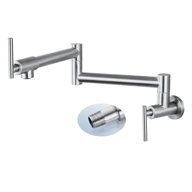 Cinwiny Pot Filler Wall Mounted Polish Chrome Kitchen Sink Faucet Stainless Steel Single Hole Double Handle Stretchable Commercial Faucet With Folding Double Joint Swing Arm - Image 1