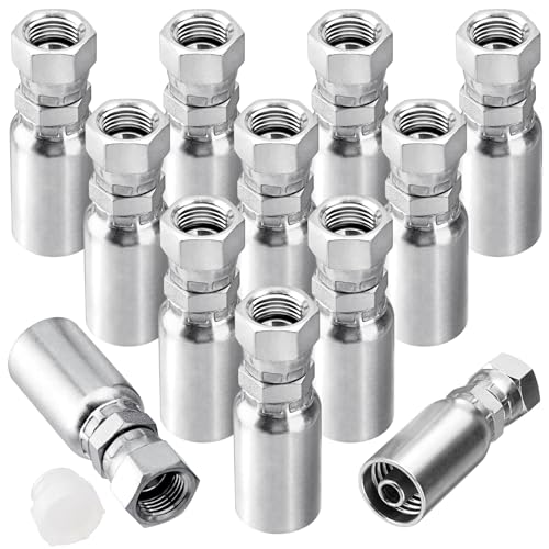 Racewill 12 Pack Hydraulic Hose End Fittings: 3/8" I.D. Hose x 3/8" JIC 37° Female With Protection Cover Hydraulic End Swivel Crimp Fitting - Image 1