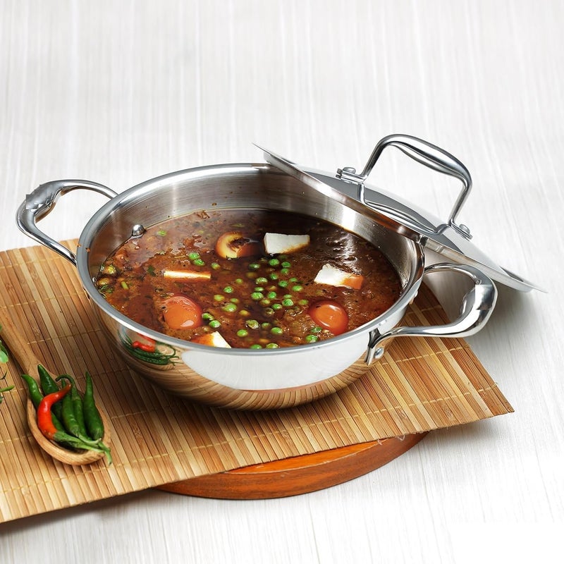 Stainless Steel Triply Kadhai with LidKadai for Cooking Stainless Steel Cookware Triply Kadai Induction Gas Stove Compatible 33 L 26 cm  - Image 3