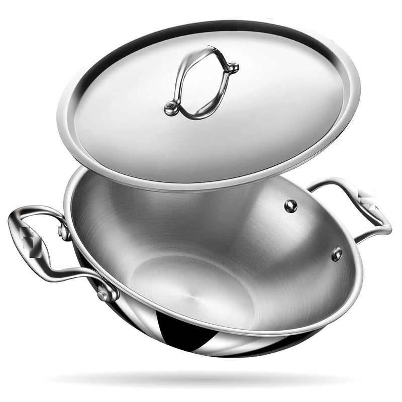 Stainless Steel Triply Kadhai with LidKadai for Cooking Stainless Steel Cookware Triply Kadai Induction Gas Stove Compatible 33 L 26 cm  - Image 1