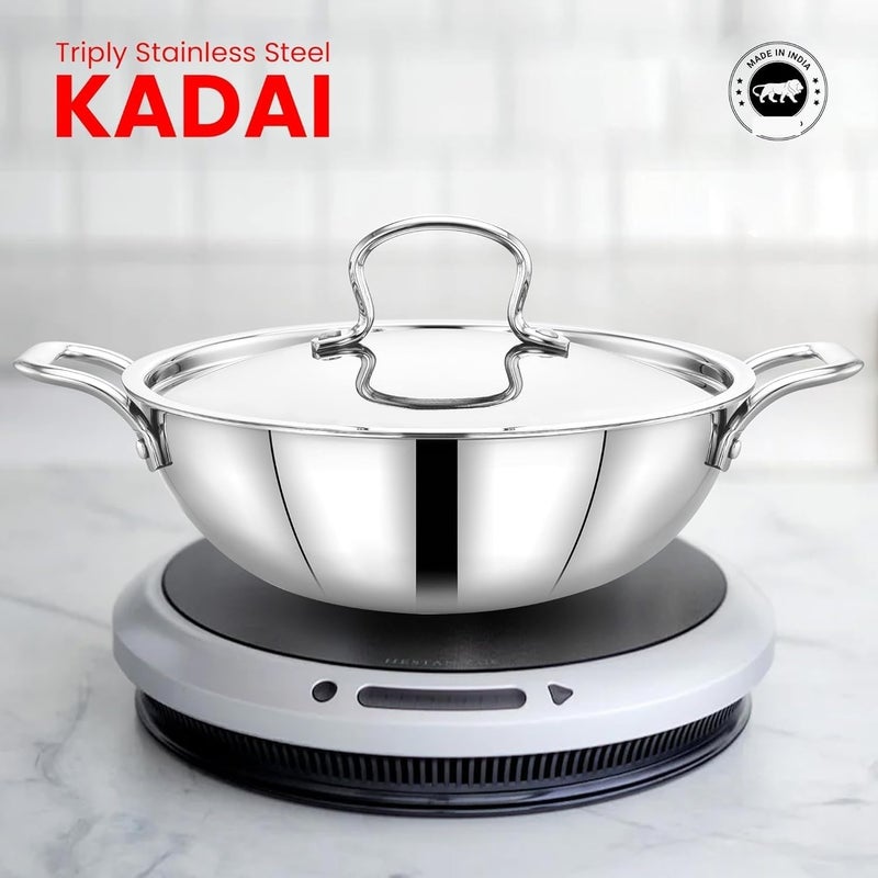 Stainless Steel Triply Kadhai with LidKadai for Cooking Stainless Steel Cookware Triply Kadai Induction Gas Stove Compatible 33 L 26 cm  - Image 5