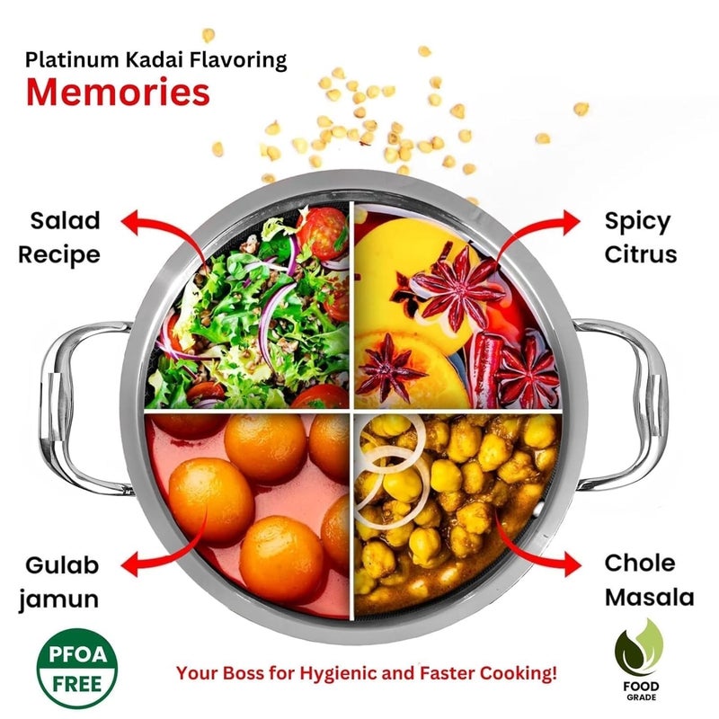 Stainless Steel Triply Kadhai with LidKadai for Cooking Stainless Steel Cookware Triply Kadai Induction Gas Stove Compatible 33 L 26 cm  - Image 4