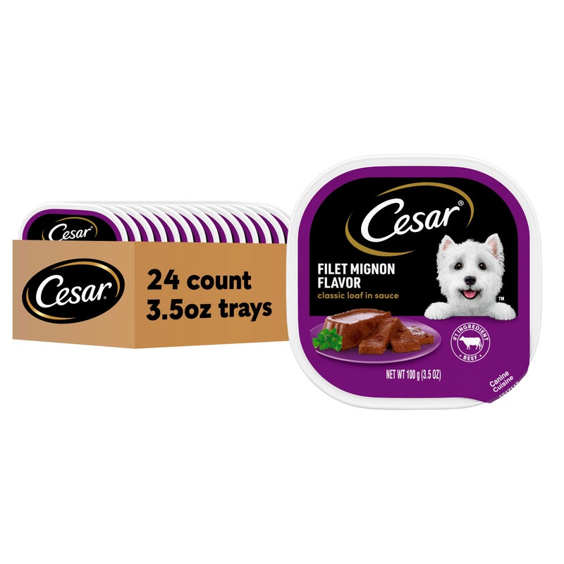 Cesar Classic Loaf in Sauce Adult Wet Dog Food Filet Mignon, 3.5 oz. Easy Peel Trays, 24 Count (Pack of 1) - Image 1
