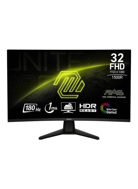 شاشة MAG 32C6 المنحنية VA مقاس 32 بوصة FHD 1500R بتقنية AI Vision، ومعدل تحديث 180 هرتز ووقت استجابة MPRT 1 مللي ثانية، ومزامنة متكيفة، 1.07B 10bit Color، ومجموعة ألوان واسعة، 9S6-3DD41M-009