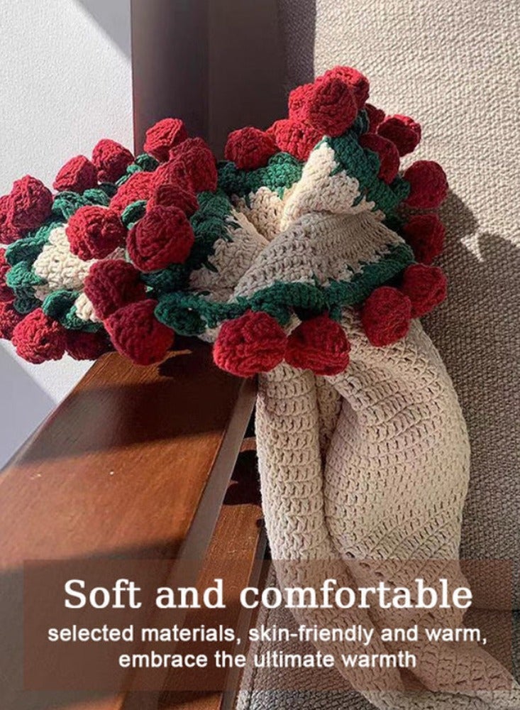 Romantic Rose Floral Blanket DIY Handmade Material Package Yarn Ball Kits And Tool Sets Lovely Careful Anniversary Valentine's Day Birthday Gift For Lover Wife Mom Wondelful Floral Exquisite Blanket - Image 1