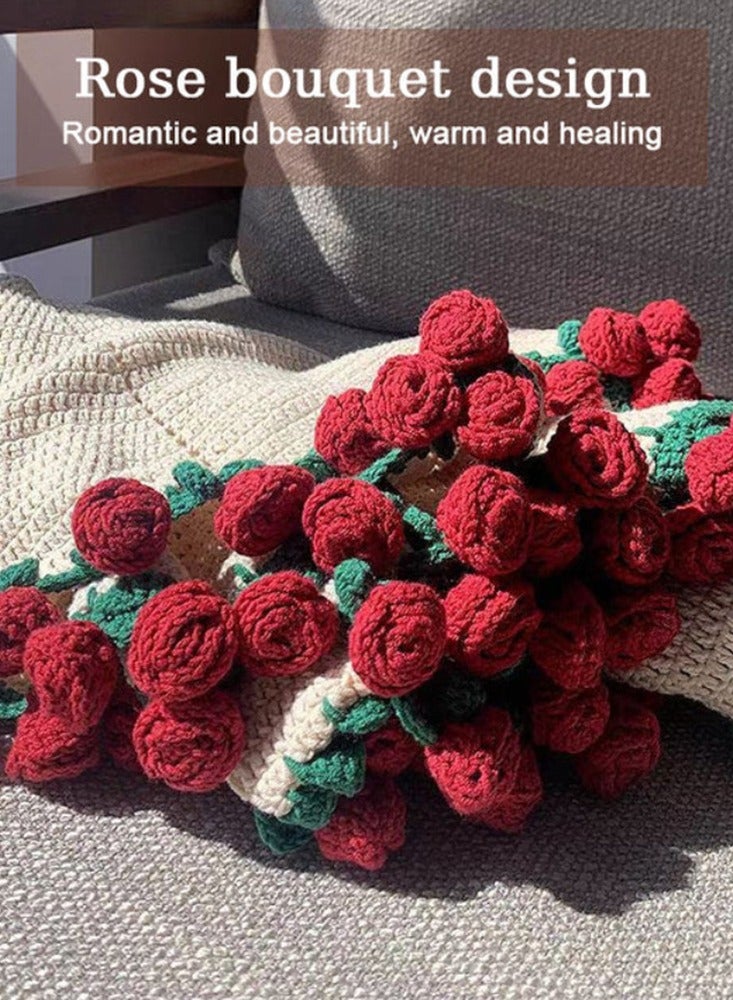 Romantic Rose Floral Blanket DIY Handmade Material Package Yarn Ball Kits And Tool Sets Lovely Careful Anniversary Valentine's Day Birthday Gift For Lover Wife Mom Wondelful Floral Exquisite Blanket - Image 2