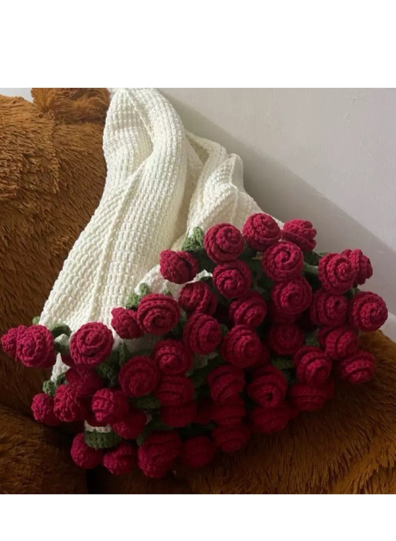 Romantic Rose Floral Blanket DIY Handmade Material Package Yarn Ball Kits And Tool Sets Lovely Careful Anniversary Valentine's Day Birthday Gift For Lover Wife Mom Wondelful Floral Exquisite Blanket - Image 3