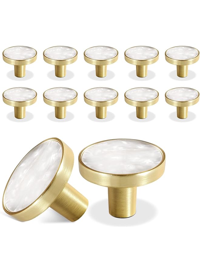 promass 12 Pack Gold Knobs for Dresser Drawers, Pulls Cabinet Drawer Dresser Knobs, Brass Dresser Knobs Round Cabinet Knobs for Kitchen Cabinet Cupboard Door Decorative Furniture Hardware, White - Image 1