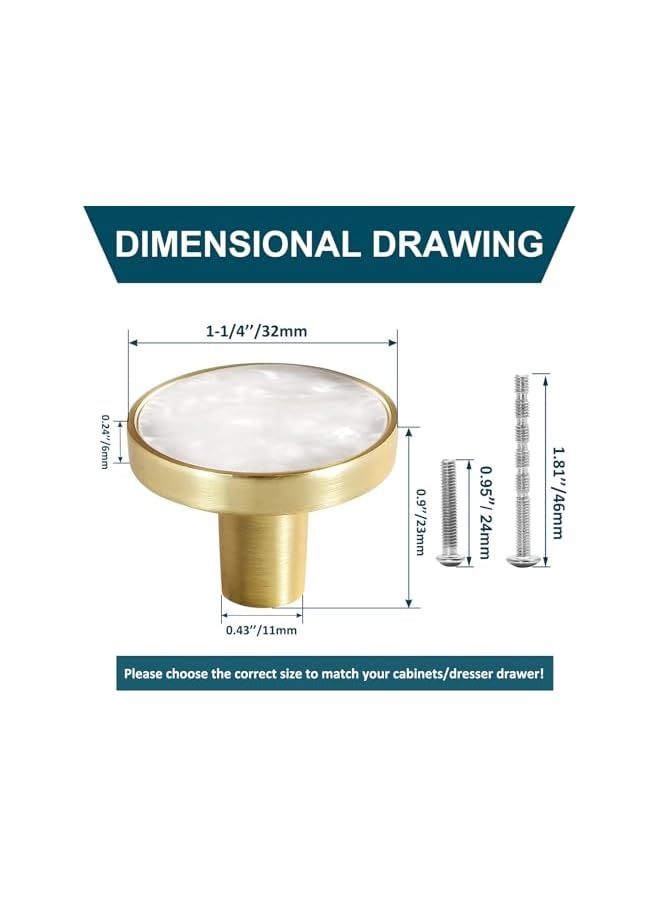 promass 12 Pack Gold Knobs for Dresser Drawers, Pulls Cabinet Drawer Dresser Knobs, Brass Dresser Knobs Round Cabinet Knobs for Kitchen Cabinet Cupboard Door Decorative Furniture Hardware, White - Image 2