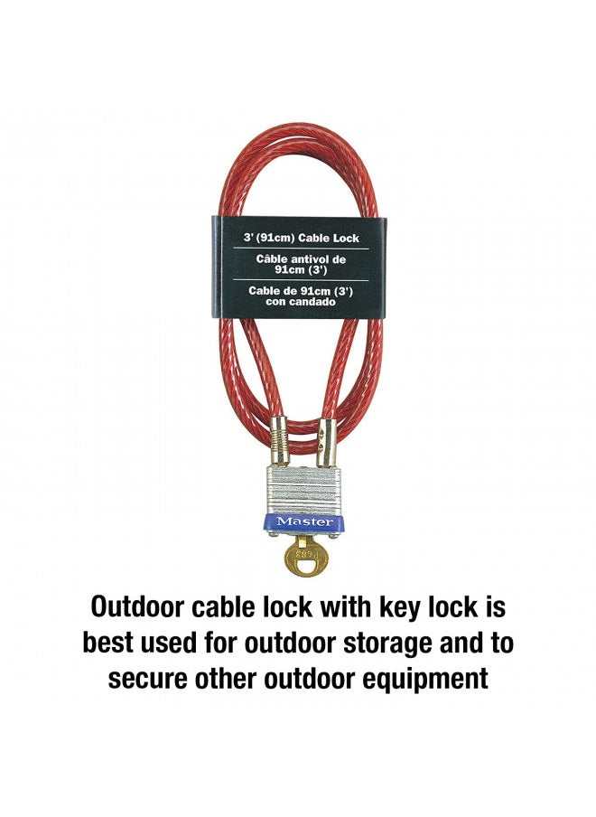 Master Lock Master Lock 719D Steel Cable with Integrated Outdoor Padlock with Key, 1 Pack, Silver, 3' Long x 3/16' Diameter  - Image 1