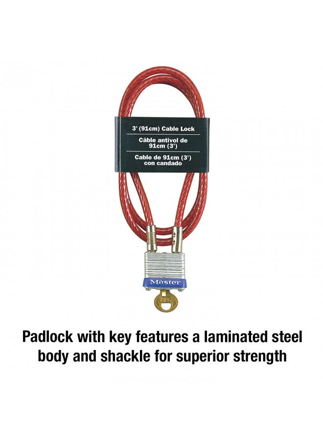 Master Lock Master Lock 719D Steel Cable with Integrated Outdoor Padlock with Key, 1 Pack, Silver, 3' Long x 3/16' Diameter  - Image 2