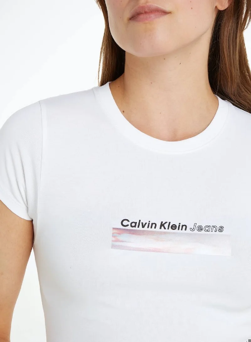 Calvin Klein Jeans Women's Slim Cropped Logo T-Shirt -  cotton stretch jersey, White