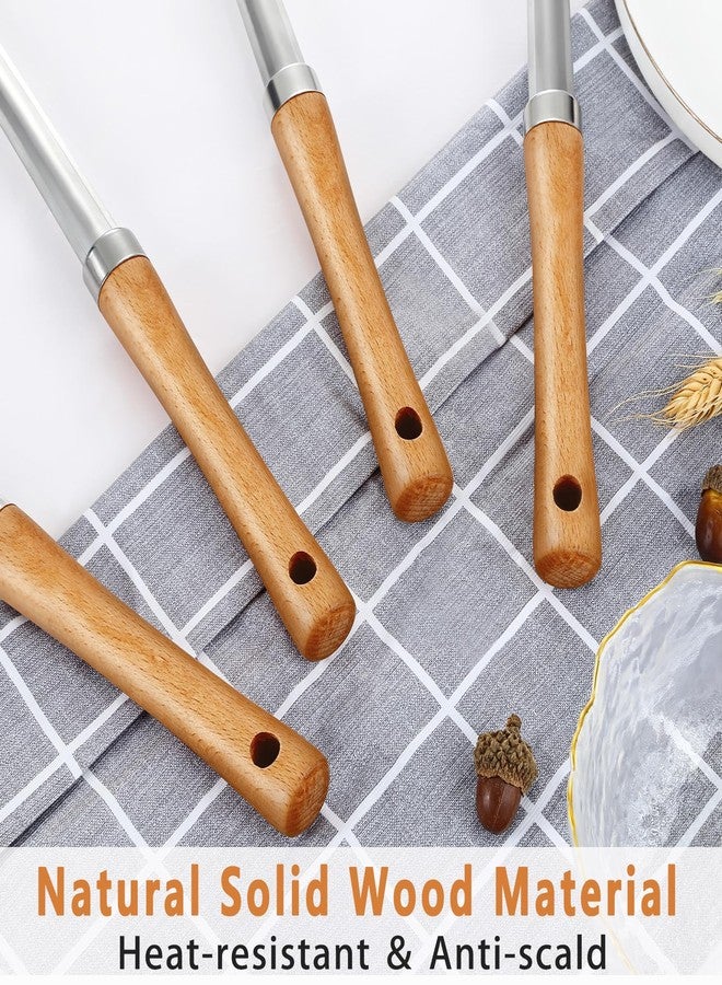 Pleafind 4-Pcs Cooking Utensils Set, Stainless Steel Kitchen Utensils with Wooden Hanlde, Kitchen Essentials Set Include Wok Ladle, Slotted Spoon, Wok Spatula and Slotted Spatula, Dishwasher Safe - Image 5