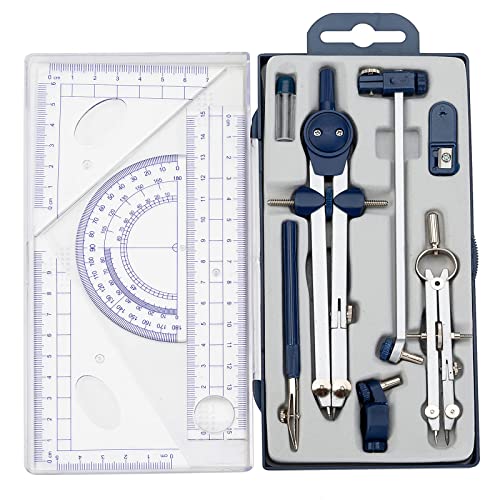 Ysglory 13 Pcs Compass and Protractors Set Math Compass Geometry Tool Metal Geometry Kit Precision Drawing Tool Circle Triangle Ruler Protractor with Storage Case for Kids Architects Engineers Students - Image 1