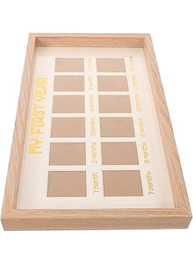 Natural Wood First Birthday Picture Frame For Boy Milestone Monthly Photos Holder - Image 1