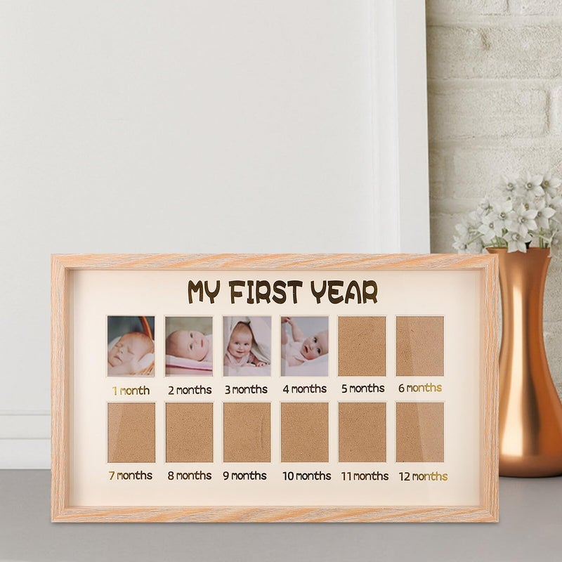 Natural Wood First Birthday Picture Frame For Boy Milestone Monthly Photos Holder - Image 5