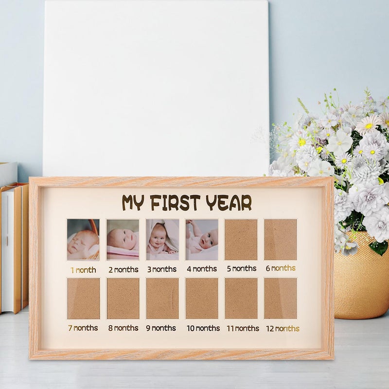Natural Wood First Birthday Picture Frame For Boy Milestone Monthly Photos Holder - Image 4