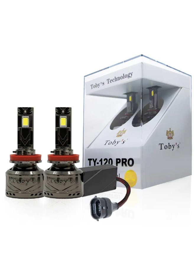 توبيز لمبات مصابيح أمامية LED للسيارة من Tobys TY120 PRO، قطعتان، أصلية، بقوة 120 وات، 12000 لومن، بدرجة حرارة لون 6500 كلفن-H11