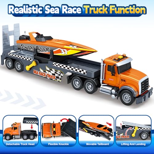 spring flower SpringFlower 3 4 5 6 Boy Toys Extra Large Truck Toy with Sounds  Lights 21 Semi Truck Toy Flatbed Transport Boat Vehicle2 in 1 Kids Boy Toddlers Age 3 4 5 6 7 Birthday Gifts - Image 5
