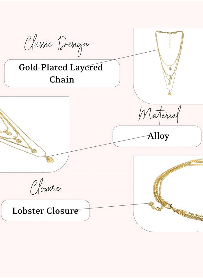 Just Peachy Just Peachy Gold-Plated Layered Chain Necklace - Elegant Multi-Strand Design | Stylish & Versatile Accessory | Perfect for Casual & Formal Wear | High-Quality Gold-Plating | Ideal Gift for Women  - Image 4