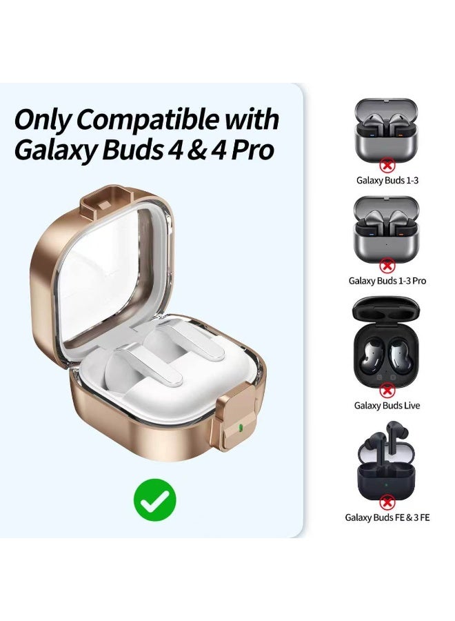 SANMUDII Samsung Galaxy Buds 4/Buds 4 Pro Earbud Case — Made from ABS material, this case offers comprehensive protection, is scratch-resistant and durable, and provides shock and drop protection. It comes with a lanyard and a cleaning kit (Transparent Rose Gold) - Image 2