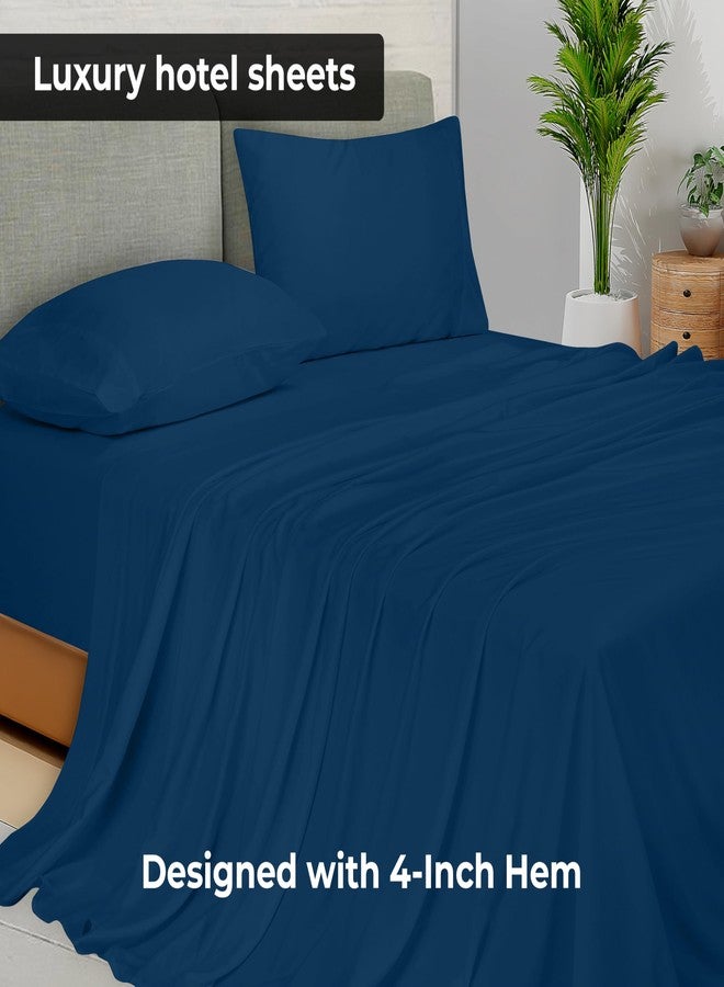 Royale Linens Twin XL Flat Sheet - Ultra Soft Brushed 1800 Microfiber Flat Sheets Only - Wrinkle Free & Stain Resistant - Hotel Quality Top Sheet for Bed (Twin XL, Navy) - Image 2