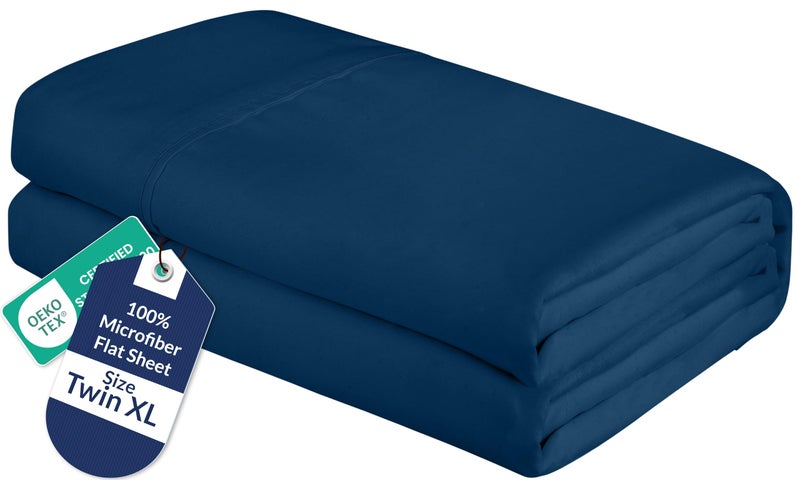 Royale Linens Twin XL Flat Sheet - Ultra Soft Brushed 1800 Microfiber Flat Sheets Only - Wrinkle Free & Stain Resistant - Hotel Quality Top Sheet for Bed (Twin XL, Navy) - Image 1