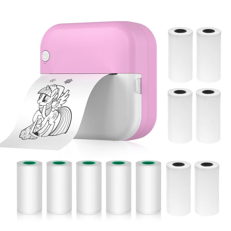 Mini Thermal Printer Multifunction Portable Sticker Maker Instant Photo Inkless Printing Support BT Connection for Smartphone with 6 Paper Rolls 57mm + 5 Self-Adhesive Paper Rolls Compatible with iOS - Image 1