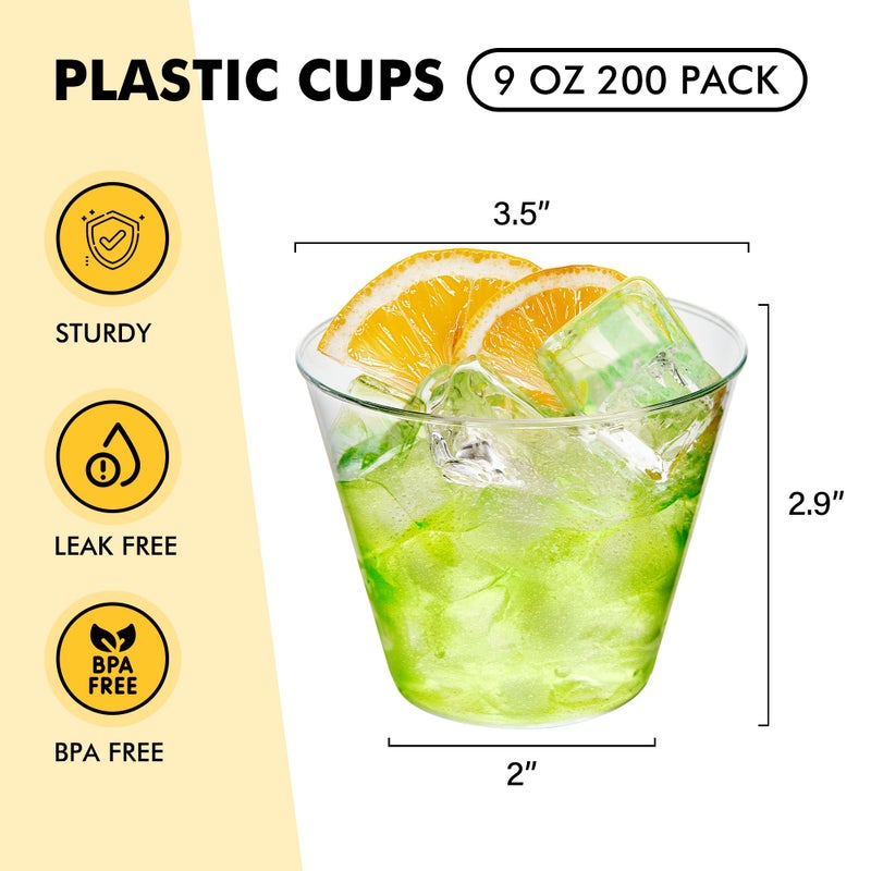 RACETOP RACETOP 200 Pack 9 oz Clear Plastic Cups for Party  Disposable Clear Cup  Disposable Cups  Wine Glasses Cups  Plastic Cocktail Glasses - Image 2