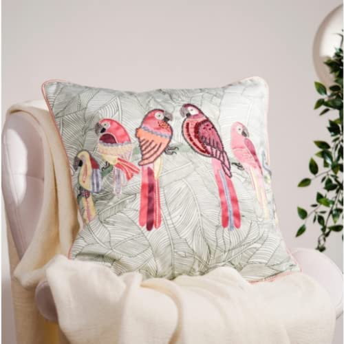 haus & kinder Decorative Embroidered Cushion Cover | Knitted Chambray Front Throw Pillow Cushion Cover for Sofa Living Room | 16inch x 16inch | Beaded Bird - Image 3