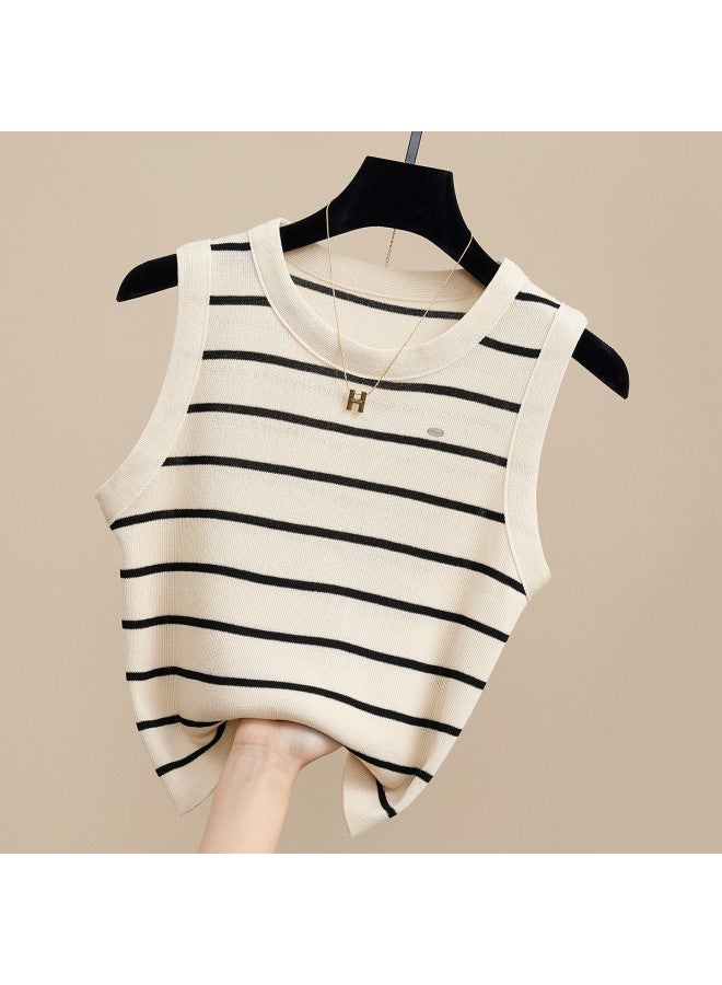Modal Striped Knitted Camisole Top For Women, Design-Forward Niche Series Sleeveless Short Crop Top - Image 2