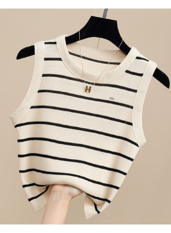 Modal Striped Knitted Camisole Top For Women, Design-Forward Niche Series Sleeveless Short Crop Top - Image 1
