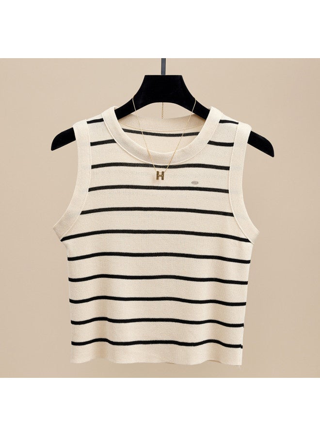 Modal Striped Knitted Camisole Top For Women, Design-Forward Niche Series Sleeveless Short Crop Top - Image 3