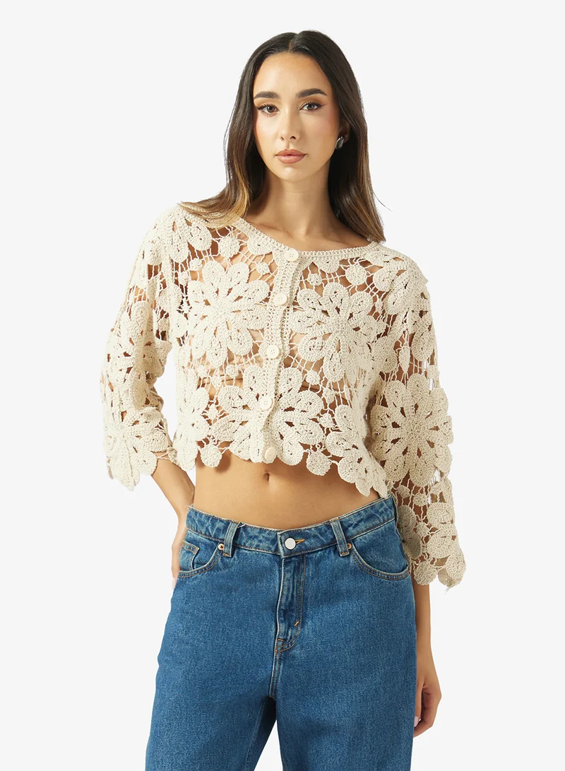 جينجر Crochet Button Up Top