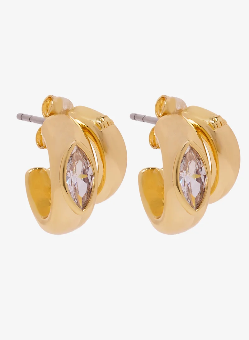 Michael Kors Women's Gold Tone Marquise Double Huggie Earrings