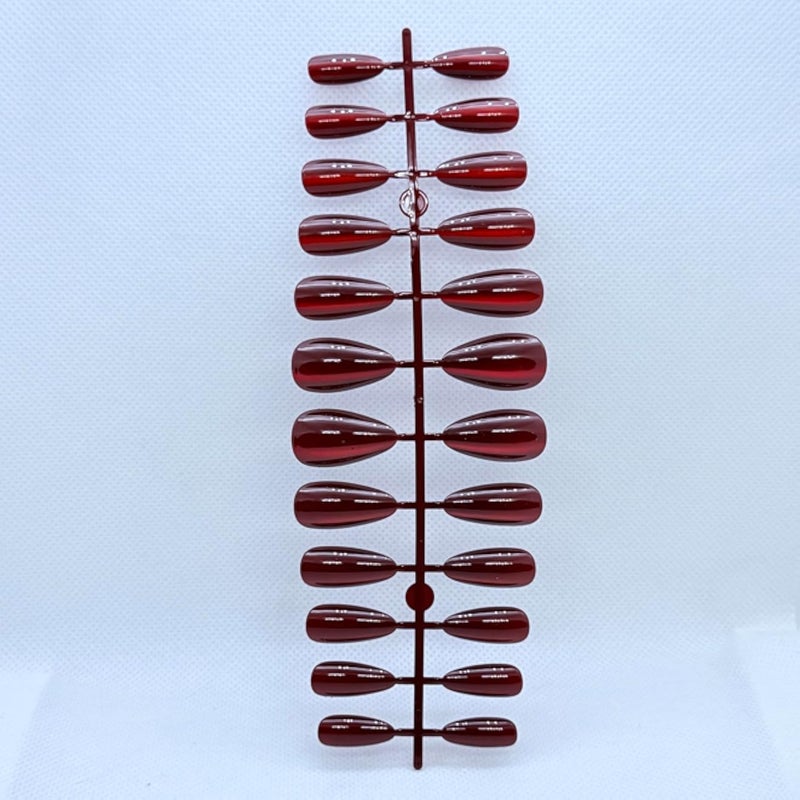 Cat Eye Press On Nails â€“ 24pcs Almond Shape Magnetic Effect Fake Nails, Glossy Salon Finish, Reusable Stick On Nails in Beige, Deep Pink and Dark Red (Dark Red)