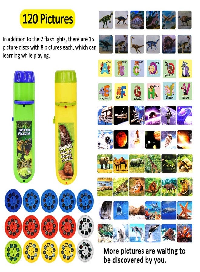 Yeelan 2PCS Projector Torch Projection Light Torches lamp Flashlight Dinosaur, Sea Animals, Space, Animal, 26 Letter Educational Learning Bedtime Night Light for Child,Kids (120 Images, 5 Themes) - Image 2
