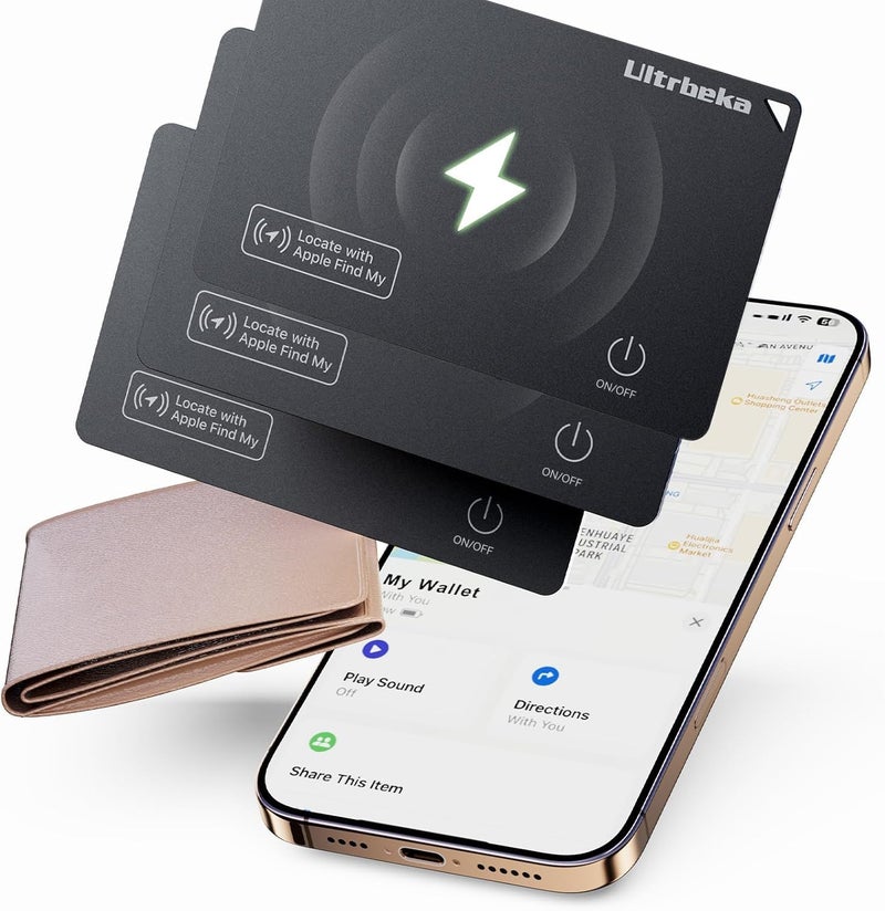 Ultrbeka Rechargeable Ultra-Thin Wallet Tracker Card 0.094in IP68 Waterproof Bluetooth Tracker for Wallets, Passport, Work with Apple Find My, iOS Only [Apple MFi Certified]- 3pcs - Image 1