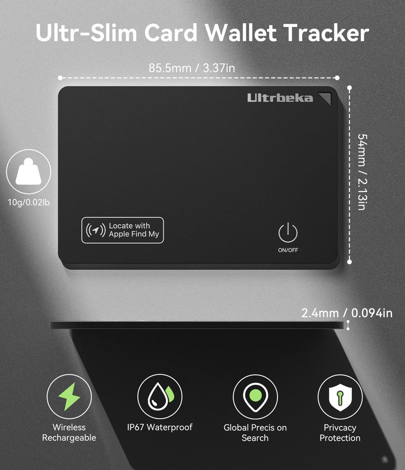 Ultrbeka Rechargeable Ultra-Thin Wallet Tracker Card 0.094in IP68 Waterproof Bluetooth Tracker for Wallets, Passport, Work with Apple Find My, iOS Only [Apple MFi Certified]- 3pcs - Image 3