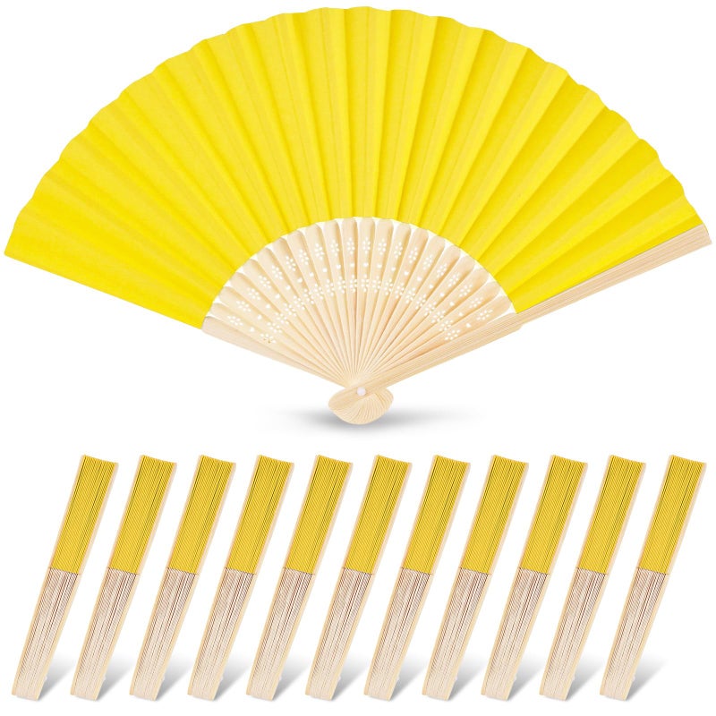 JOHOUSE Foldable Bamboo Fans  12PCS Eastern Style Handheld Fan Japanese Chinese Fan for DIY Decoration Wedding Dancing Party Summer Yellow - Image 1