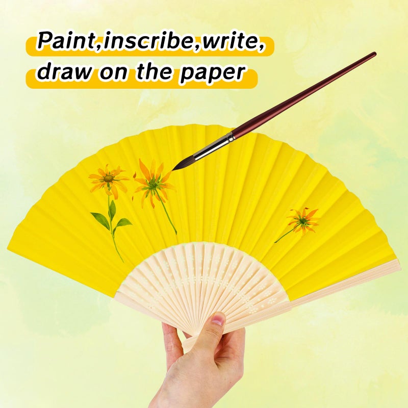 JOHOUSE Foldable Bamboo Fans  12PCS Eastern Style Handheld Fan Japanese Chinese Fan for DIY Decoration Wedding Dancing Party Summer Yellow - Image 4