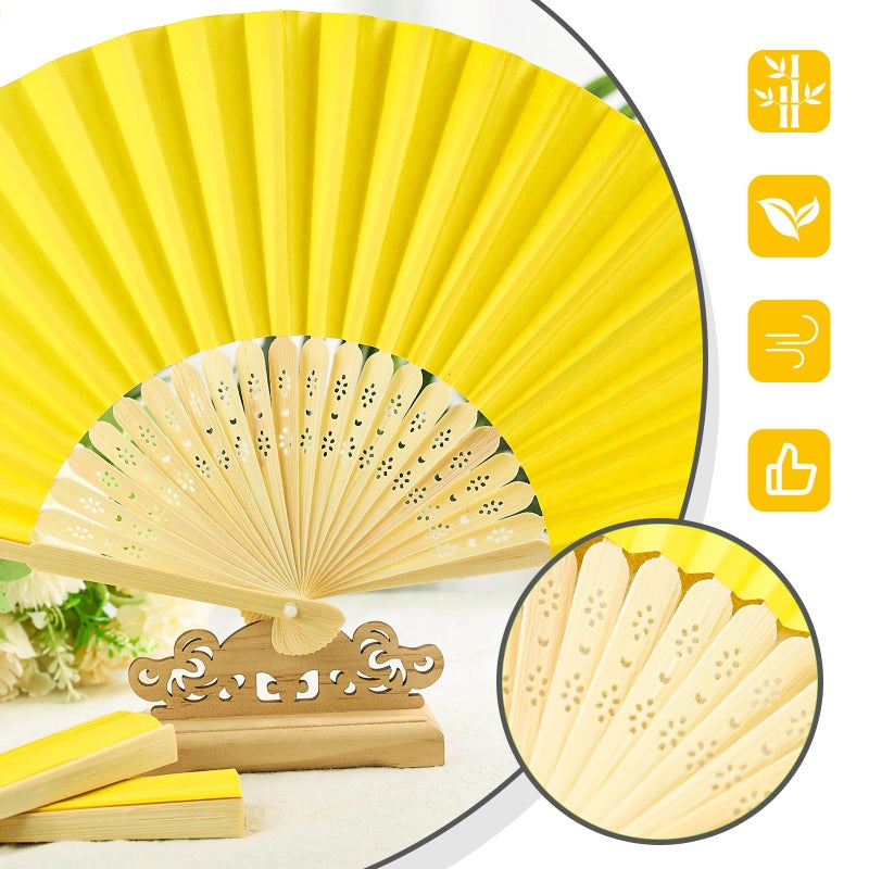 JOHOUSE Foldable Bamboo Fans  12PCS Eastern Style Handheld Fan Japanese Chinese Fan for DIY Decoration Wedding Dancing Party Summer Yellow - Image 3