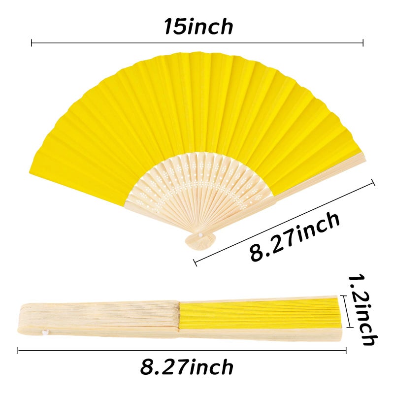 JOHOUSE Foldable Bamboo Fans  12PCS Eastern Style Handheld Fan Japanese Chinese Fan for DIY Decoration Wedding Dancing Party Summer Yellow - Image 2
