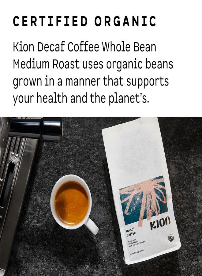 Kion Organic Decaf Whole Bean Coffee, Tested for Toxins, Ethically Sourced, Rich, Bold, and Smooth, Medium Roast 12 Oz (1 Pack) - Image 3