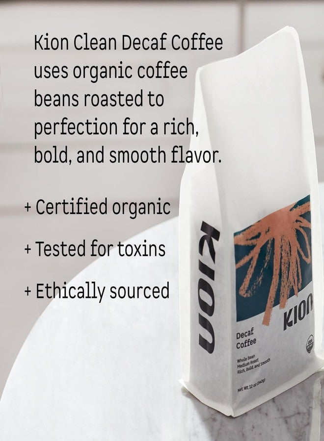 Kion Organic Decaf Whole Bean Coffee, Tested for Toxins, Ethically Sourced, Rich, Bold, and Smooth, Medium Roast 12 Oz (1 Pack) - Image 2