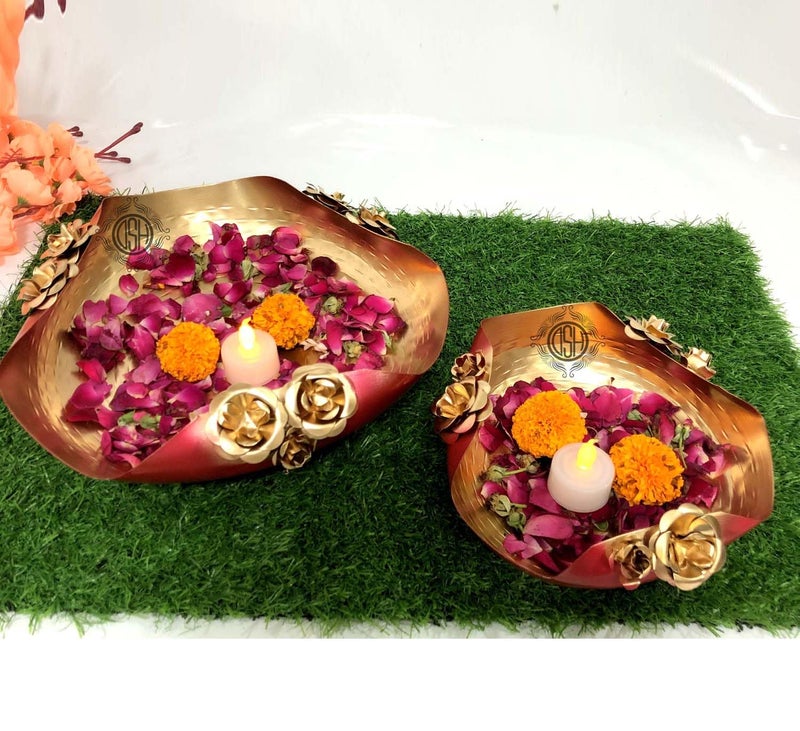 DSH Urli Bowl for Floating Flowers and Candles (Red and Gold) - Set of 2 - Image 5