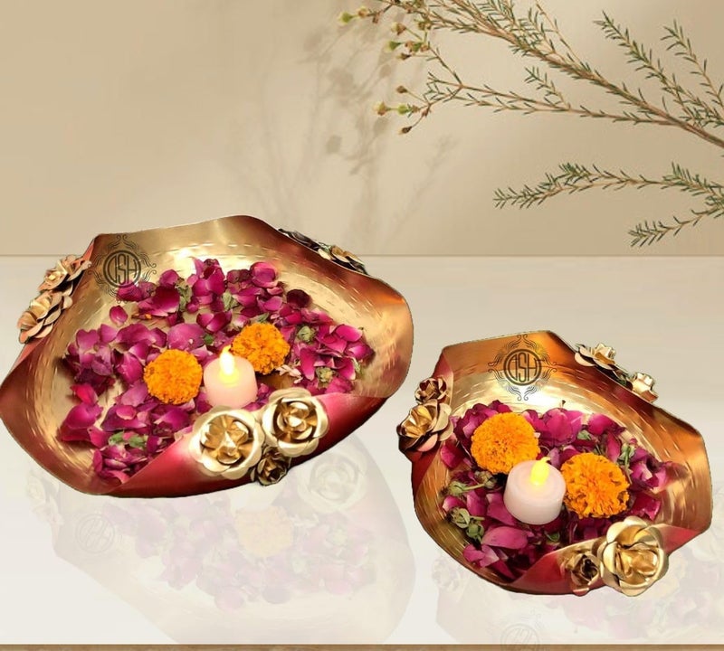 DSH Urli Bowl for Floating Flowers and Candles (Red and Gold) - Set of 2 - Image 1